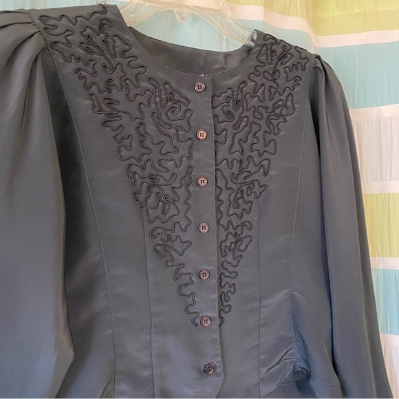 Vintage Edwardian Style Embroidered Black Blouse Sz 8 - Picture 3 of 12